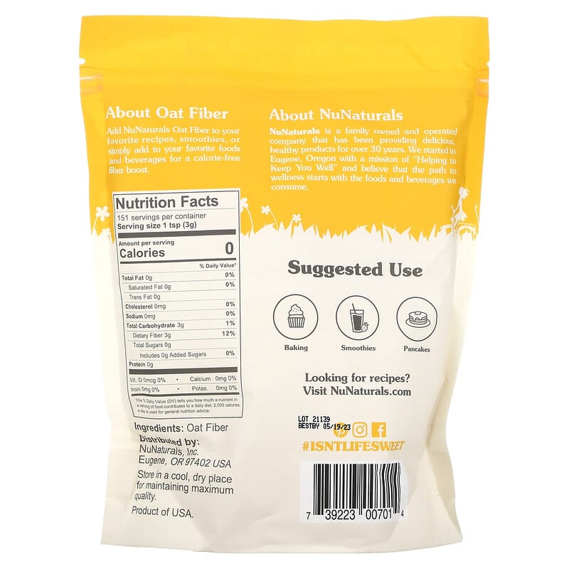 NuNaturals, Oat Fiber Powder, 1 lb (454 g) 739223007014