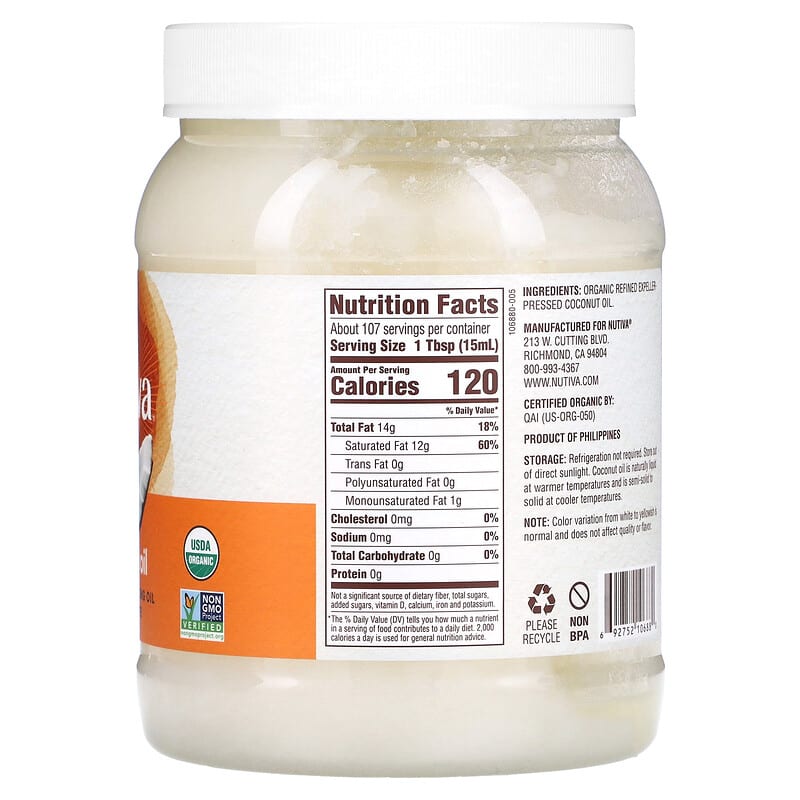 Nutiva, All-Purpose Cooking Oil, Organic Coconut Oil , 54 fl oz (1.6 l) 692752106880