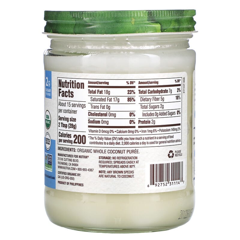 Nutiva, Organic Coconut Manna, Pure and Delicious Coconut Butter, 15 oz (425 g) 692752311147