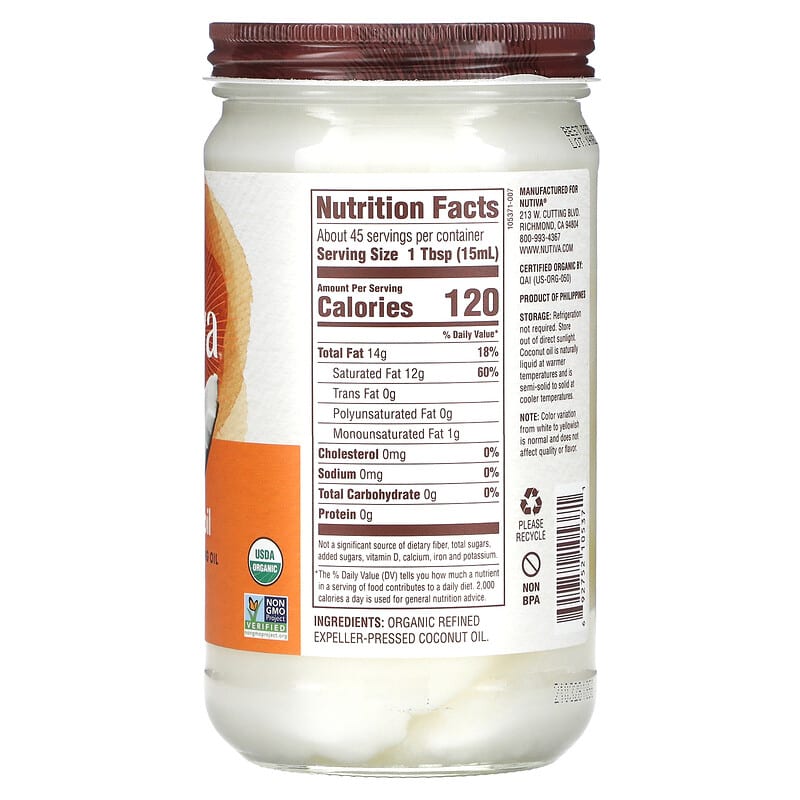 Nutiva, Organic Coconut Oil, 23 fl oz (680 ml) 692752105371