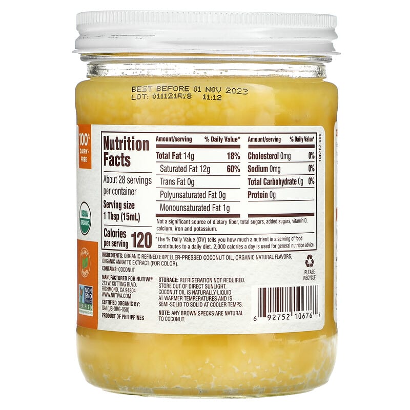 Nutiva, Organic Coconut Oil, Buttery, 14 fl oz (414 ml) 692752106767