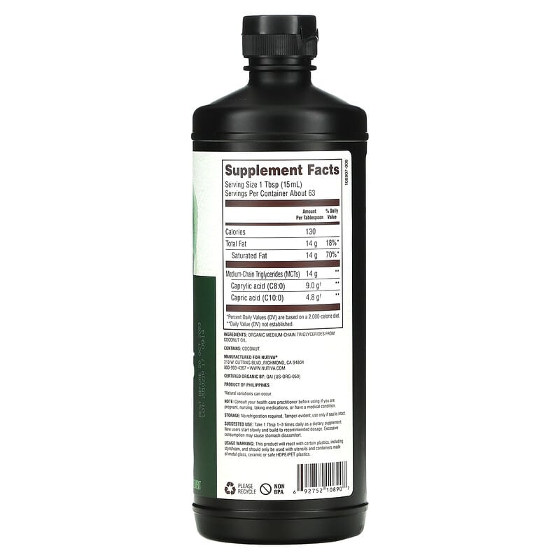 Nutiva, Organic MCT Oil, 32 fl oz (946 ml) 692752108907