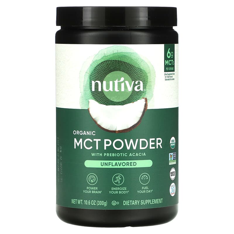 Nutiva Organic MCT Powder with Prebiotic Acacia Unflavored 10.6 oz (300 g) 692752109478
