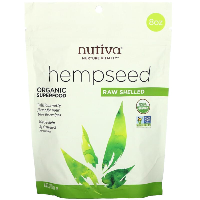 Nutiva Organic Superfood Raw Shelled Hempseed 8 oz (227 g) 692752000102