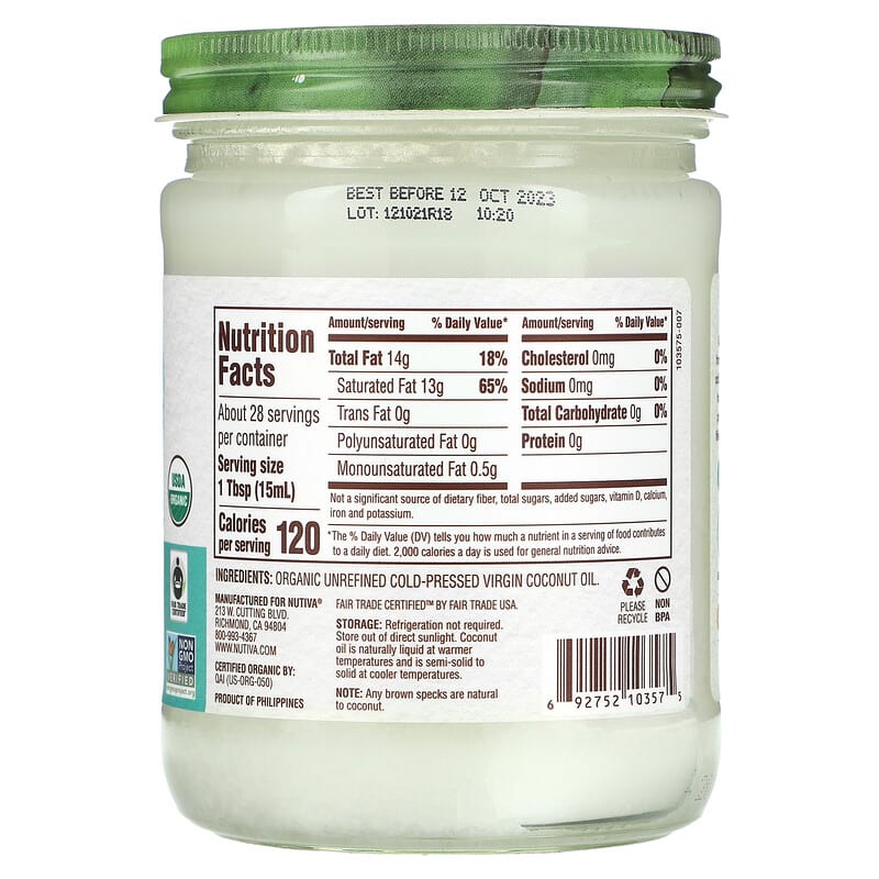 Nutiva, Organic Virgin Coconut Oil, 14 fl oz (414 ml) 692752103575