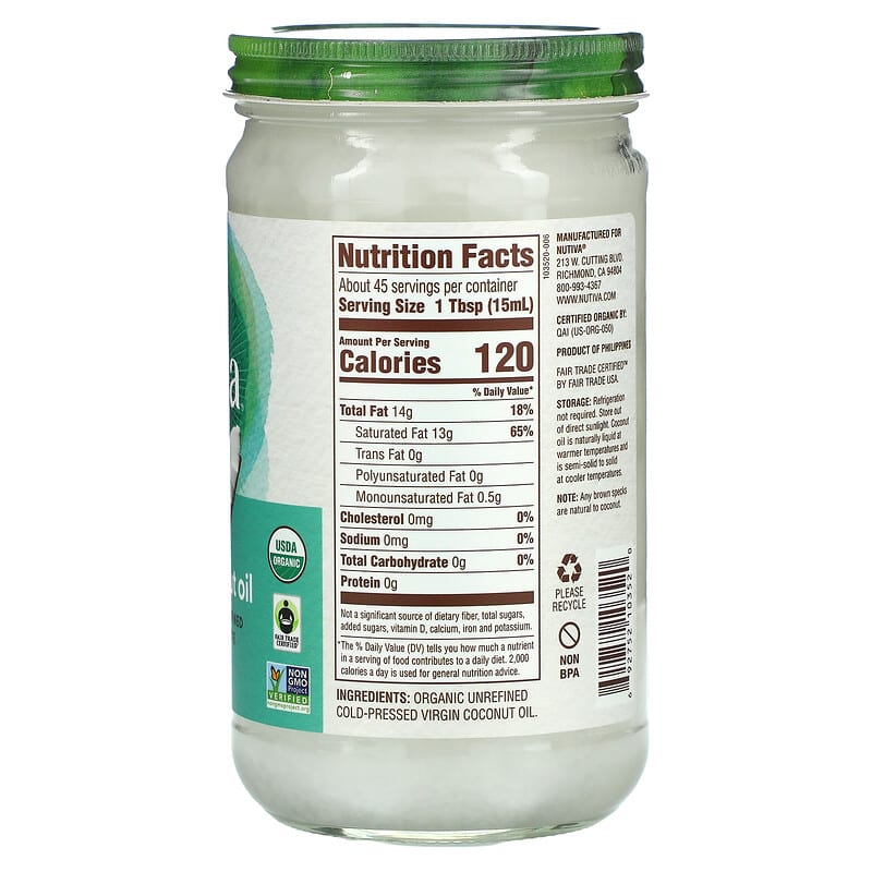 Nutiva, Organic Virgin Coconut Oil, 23 fl oz (680 ml) 692752103520