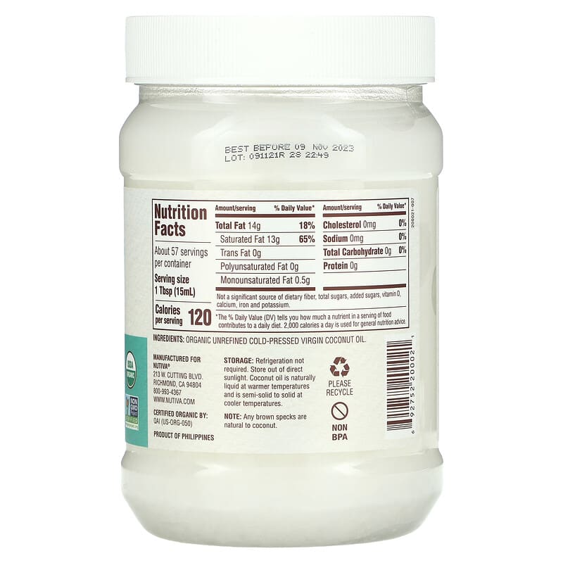 Nutiva, Organic Virgin Coconut Oil, 29 fl oz (858 ml) 692752200021