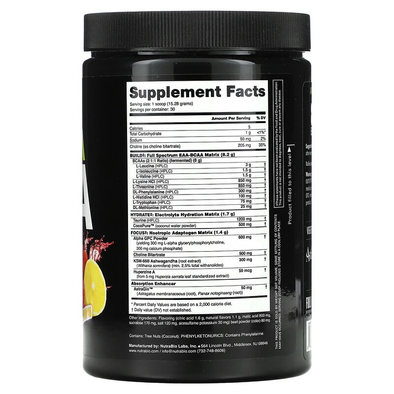 Nutrabio Labs, Alpha EAA, Strawberry Lemon Bomb, 1 lb (458 g) 649908269005