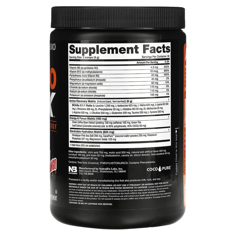 Nutrabio Labs, Amino Kick, Orange Mango, 0.59 lb (269 g) 649908217709