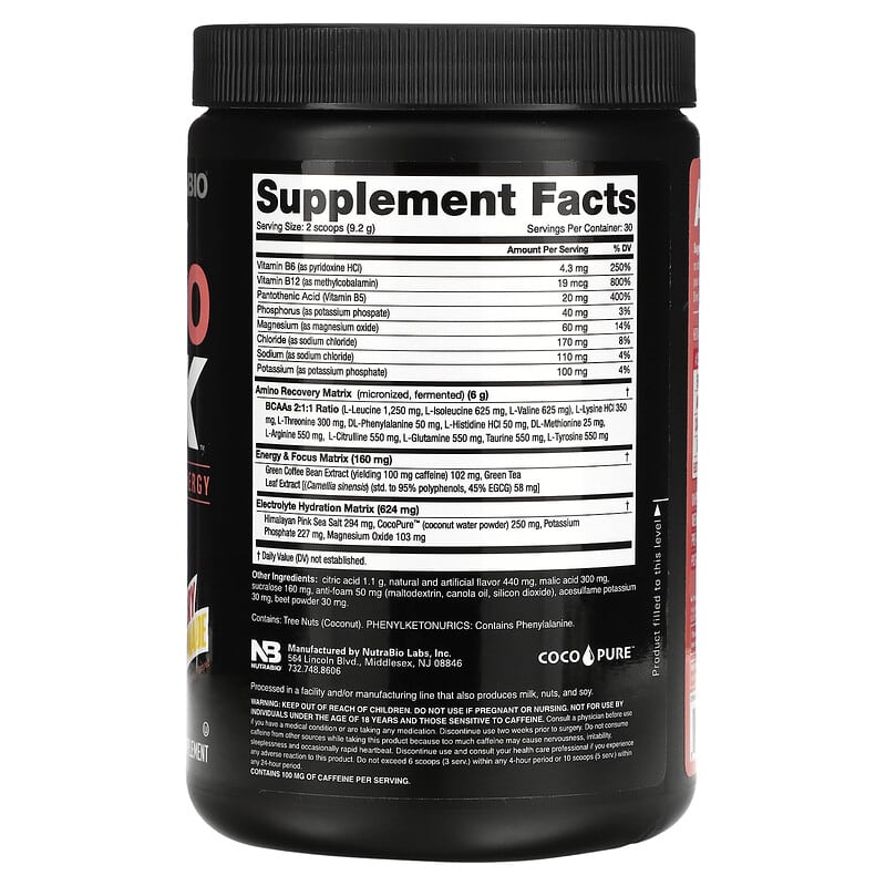 Nutrabio Labs, Amino Kick, Raspberry Lemonade, 0.61 lb (276 g) 649908217907