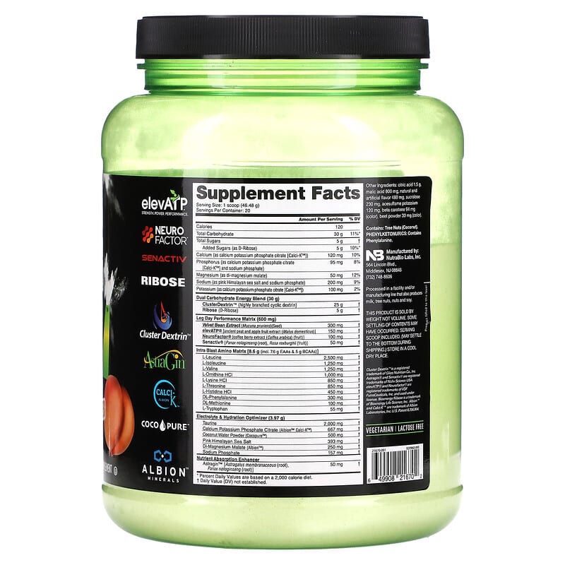 Nutrabio Labs, Intra Fuel, Leg Day, Intra Workout Powerhouse, Peachy Glutes Peach Mango, 2.05 lb (930 g) 649908216702