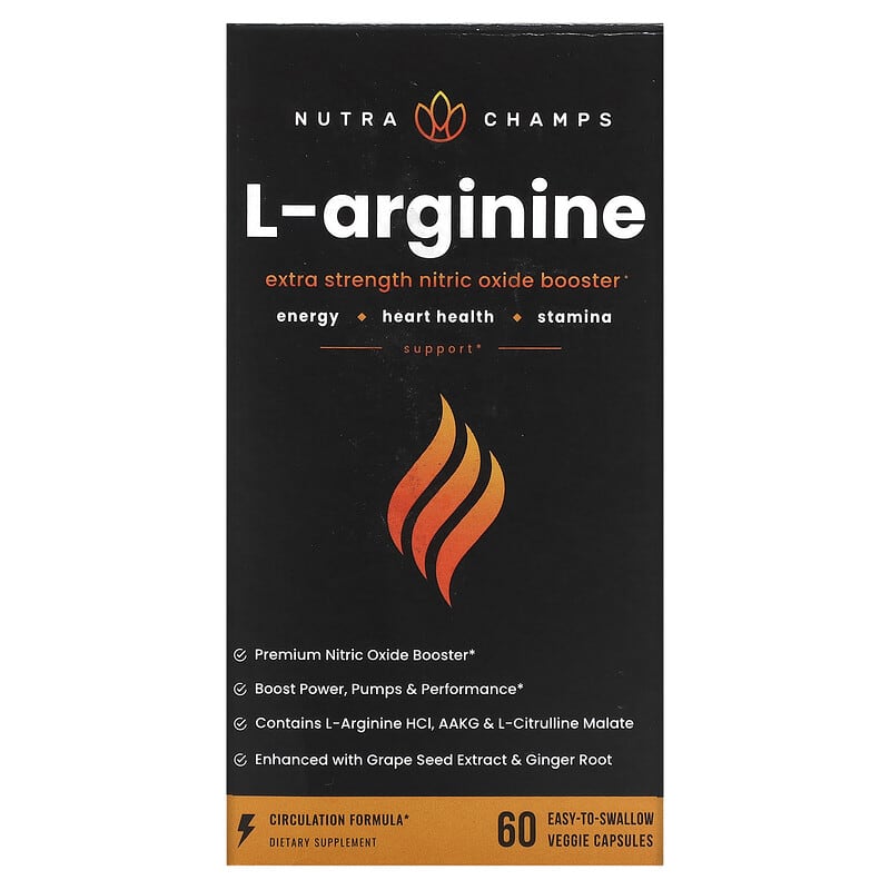 NutraChamps L-Arginine 60 Easy-to-Swallow Veggie Capsules 621983999718