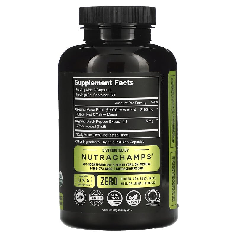 NutraChamps, Maca, 700 mg, 180 Organic Capsules 621983999732