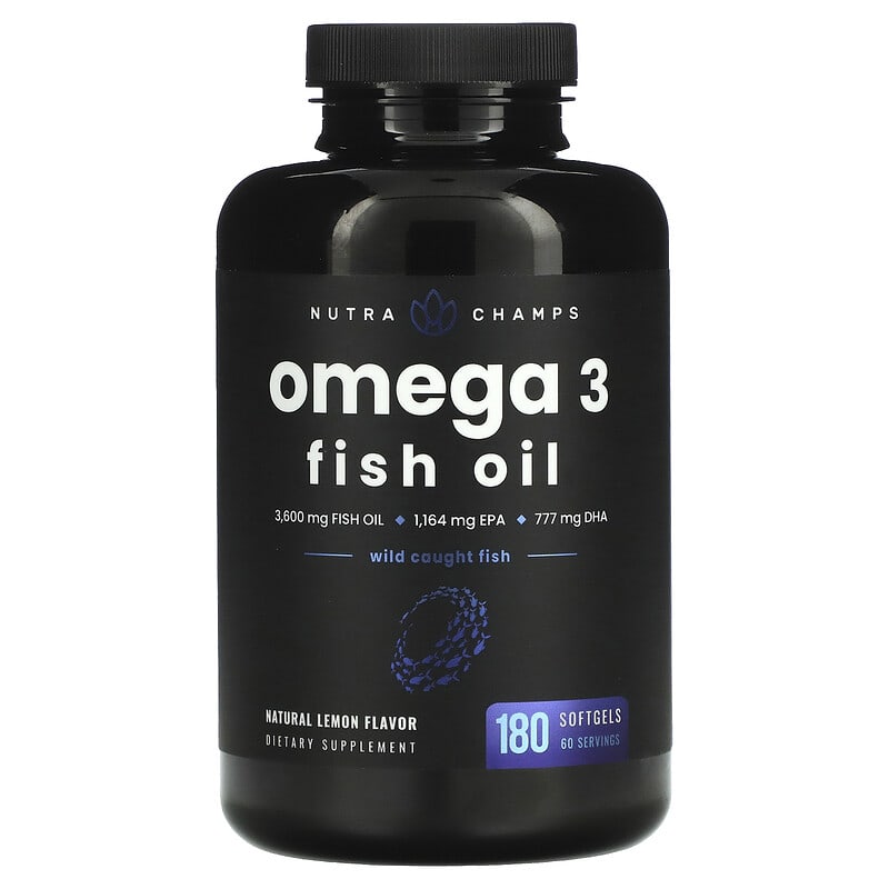 NutraChamps Omega 3 Fish Oil Natural Lemon 1,200 mg 180 Softgels 621983999800