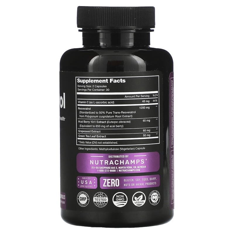 NutraChamps, Resveratrol, 60 Veggie Capsules 621983999503