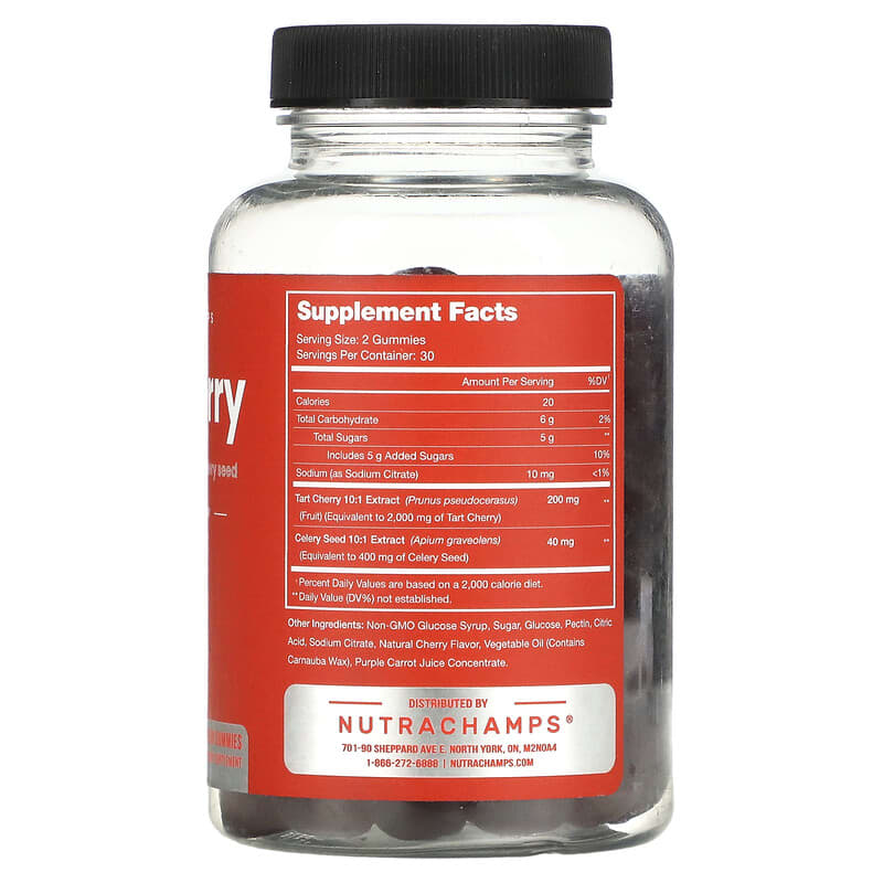 NutraChamps, Tart Cherry, Natural Cherry, 60 Vegan Gummies 621983500648