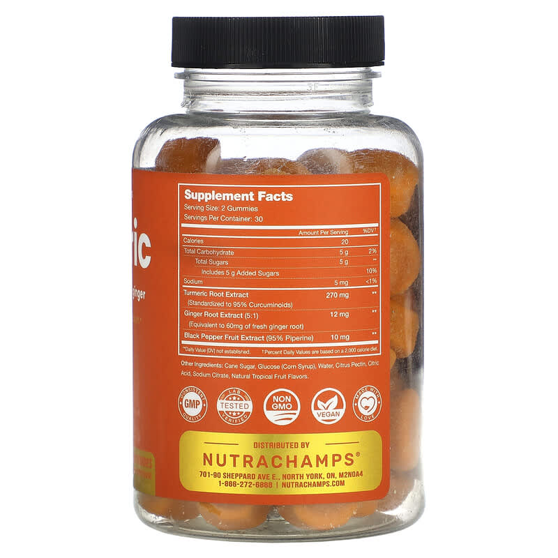 NutraChamps, Turmeric, Natural Tropical Fruit, 60 Vegan Gummies 621983990180