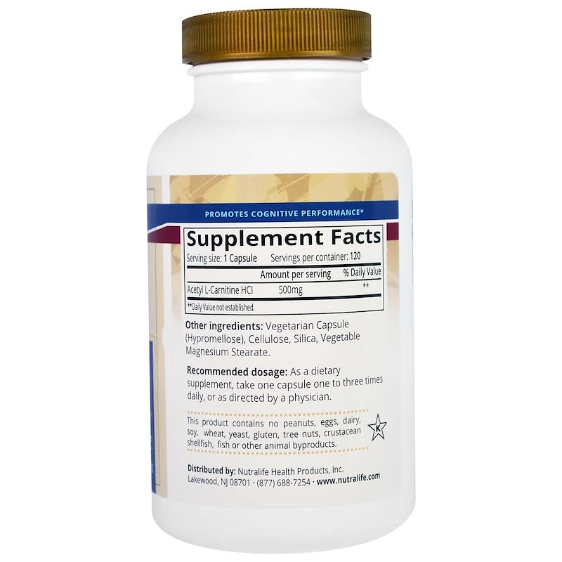 NutraLife, Acetyl L-Carnitine HCI, 500 mg, 120 Capsules 686149183158