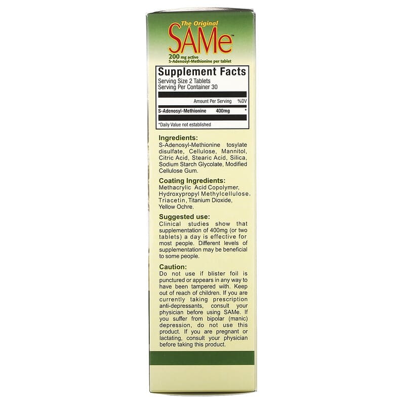 NutraLife, SAMe (Disulfate Tosylate), 200 mg, 60 Enteric Coated Tablets 686149180010