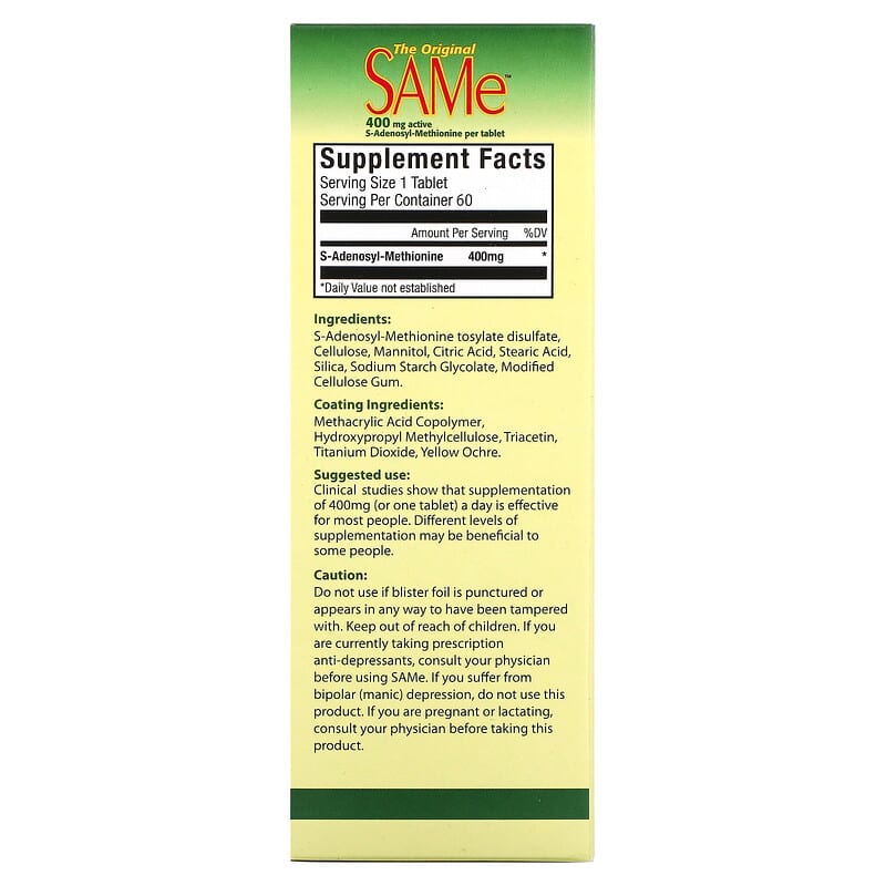 NutraLife, SAMe (Disulfate Tosylate), 400 mg, 60 Enteric Coated Caplets 686149181314