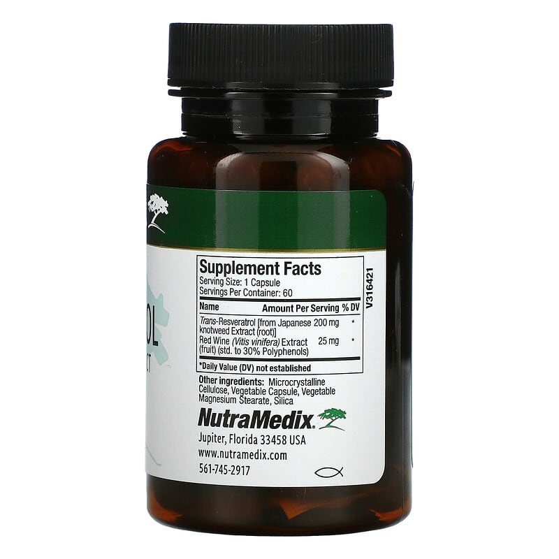 NutraMedix, Resveratrol with Red Wine Extract, 60 Vegetable Capsules 728650071507