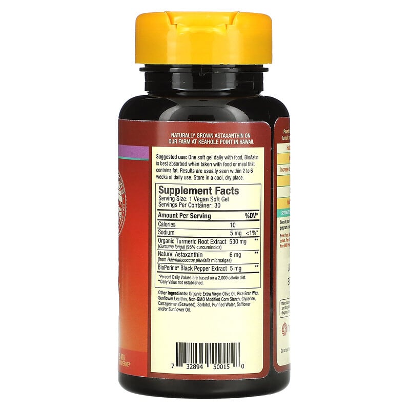 Nutrex Hawaii, Turmericastin, BioAstin Hawaiian Astaxanthin, 30 Vegan Soft Gels 732894500150