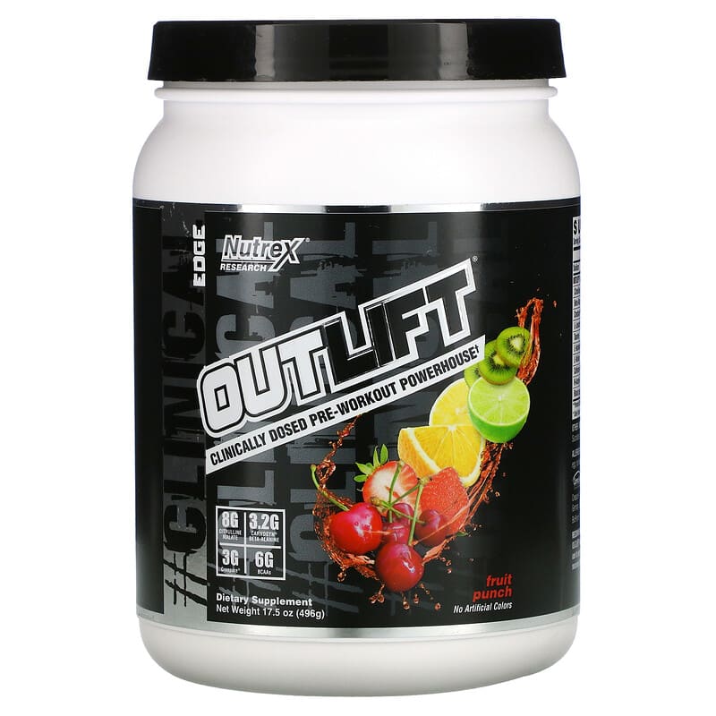 Nutrex Research Outlift Clinically Dosed Pre-Workout Powerhouse Fruit Punch 17.5 oz (496 g) 857268005014