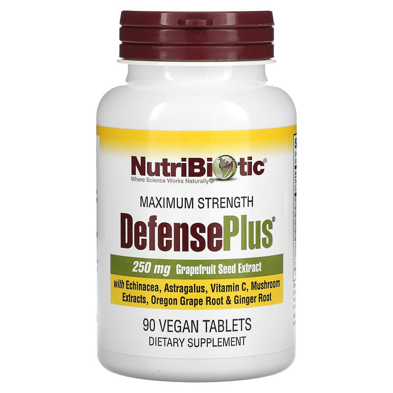 NutriBiotic DefensePlus Maximum Strength 250 mg 90 Vegan Tablets 728177010157