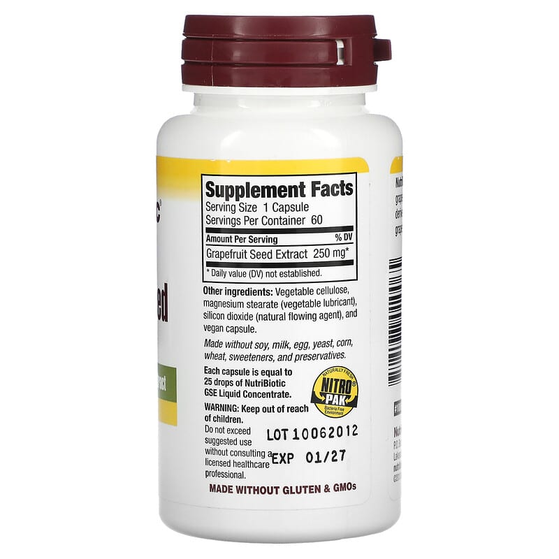 NutriBiotic, Grapefruit Seed Extract, 250 mg, 60 Capsules 728177010065