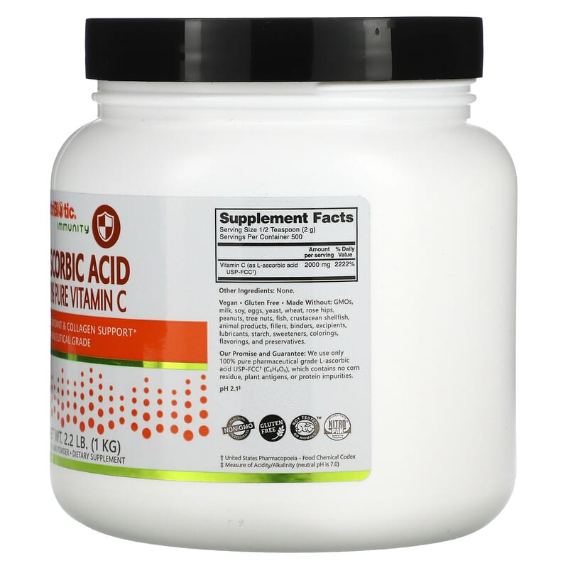 NutriBiotic, Immunity, Ascorbic Acid, 100% Pure Vitamin C, Crystalline Powder, 2.2 lb (1 kg) 728177002022