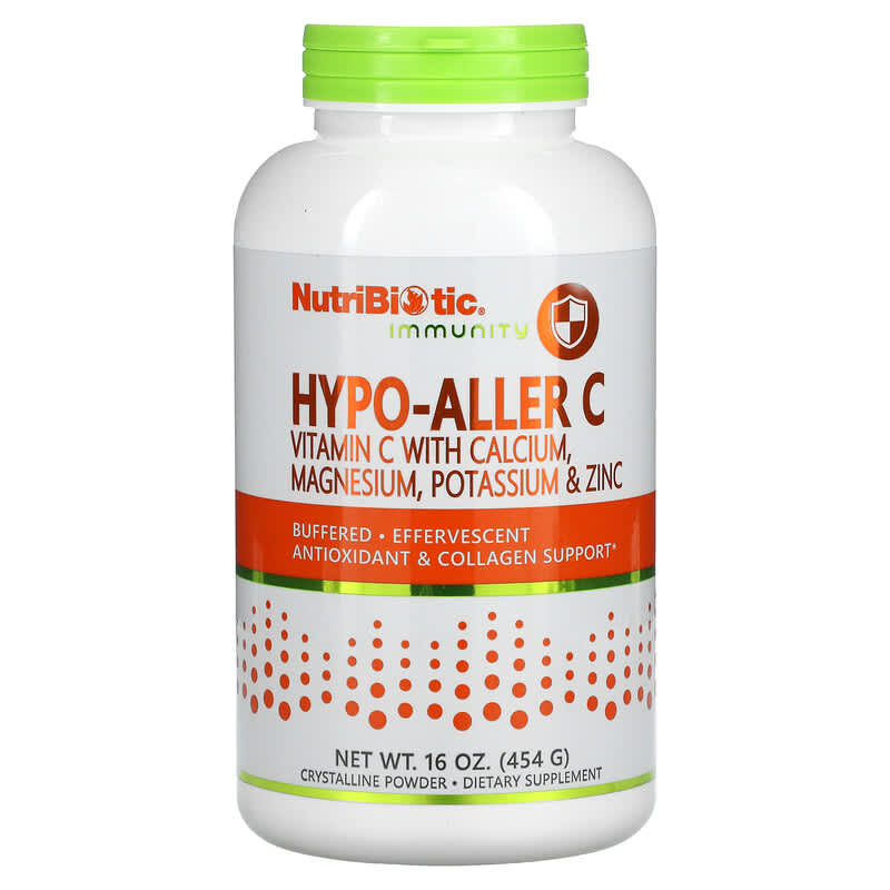NutriBiotic Immunity Hypo-Aller C Vitamin C with Calcium Magnesium Potassium & Zinc Crystalline Powder 16 oz (454 g) 728177005016