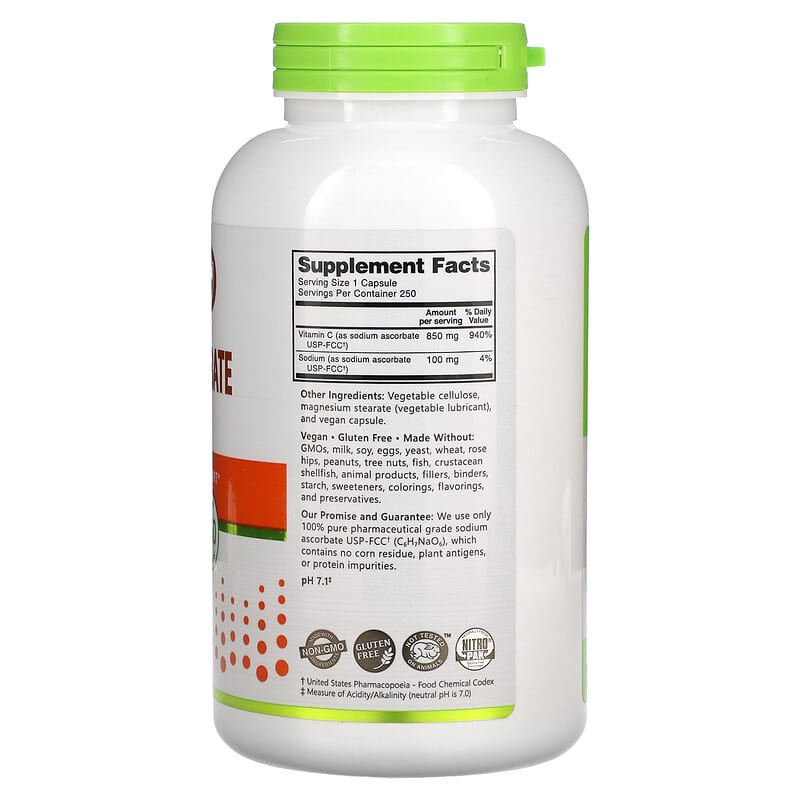 NutriBiotic, Immunity, Sodium Ascorbate, 250 Vegan Capsules 728177004613