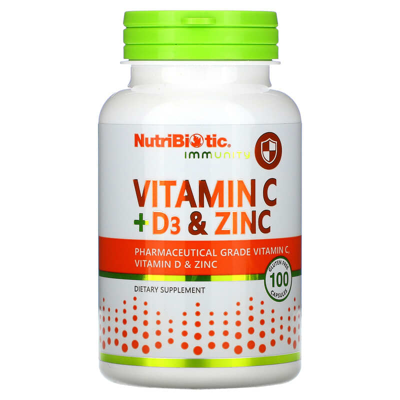 NutriBiotic Immunity Vitamin C + D3 & Zinc 100 Capsules 728177005207