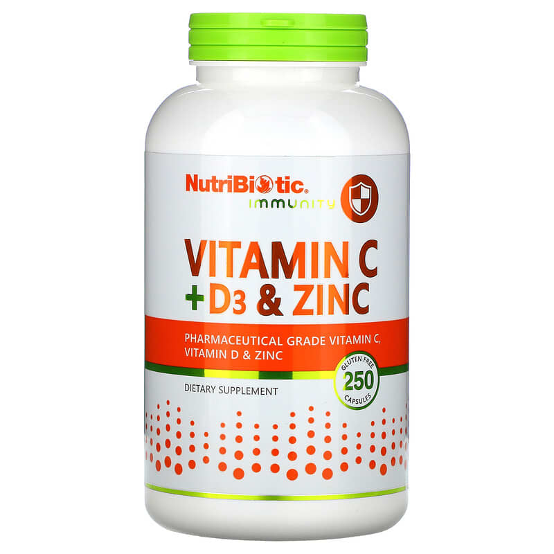 NutriBiotic Immunity Vitamin C + D3 & Zinc 250 Capsules 728177005214