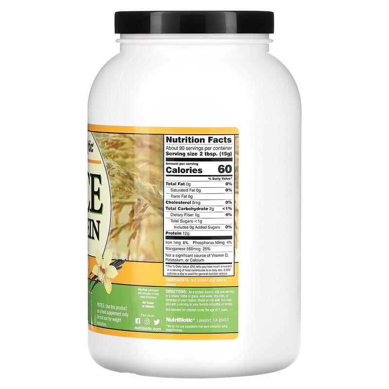 NutriBiotic, Rice Protein Powder, Vanilla, 3 lb (1.36 kg) 728177001568