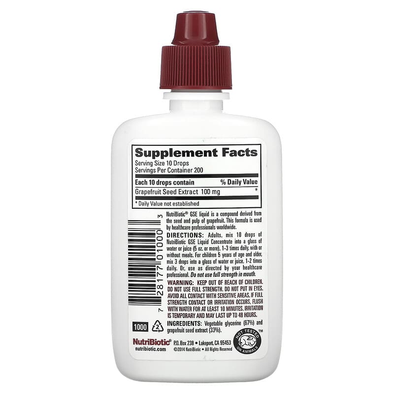 NutriBiotic, Vegan GSE Grapefruit Seed Extract, Liquid Concentrate, 2 fl oz (59 ml) 728177010003
