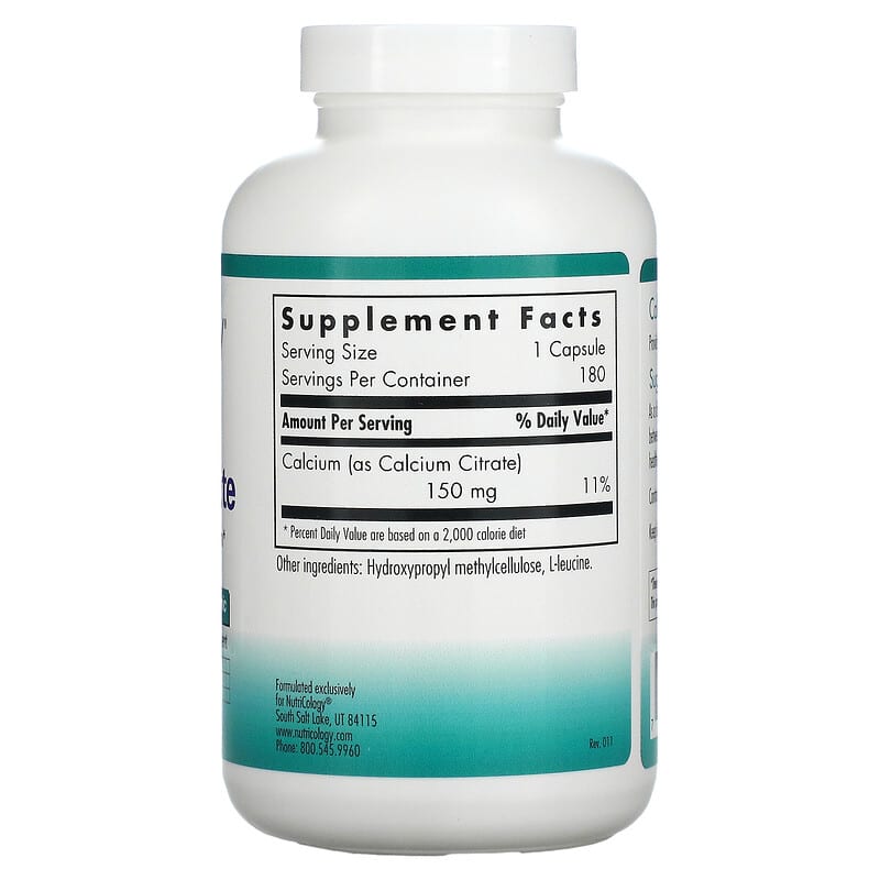 Nutricology, Calcium Citrate, 180 Vegetarian Capsules 713947502307