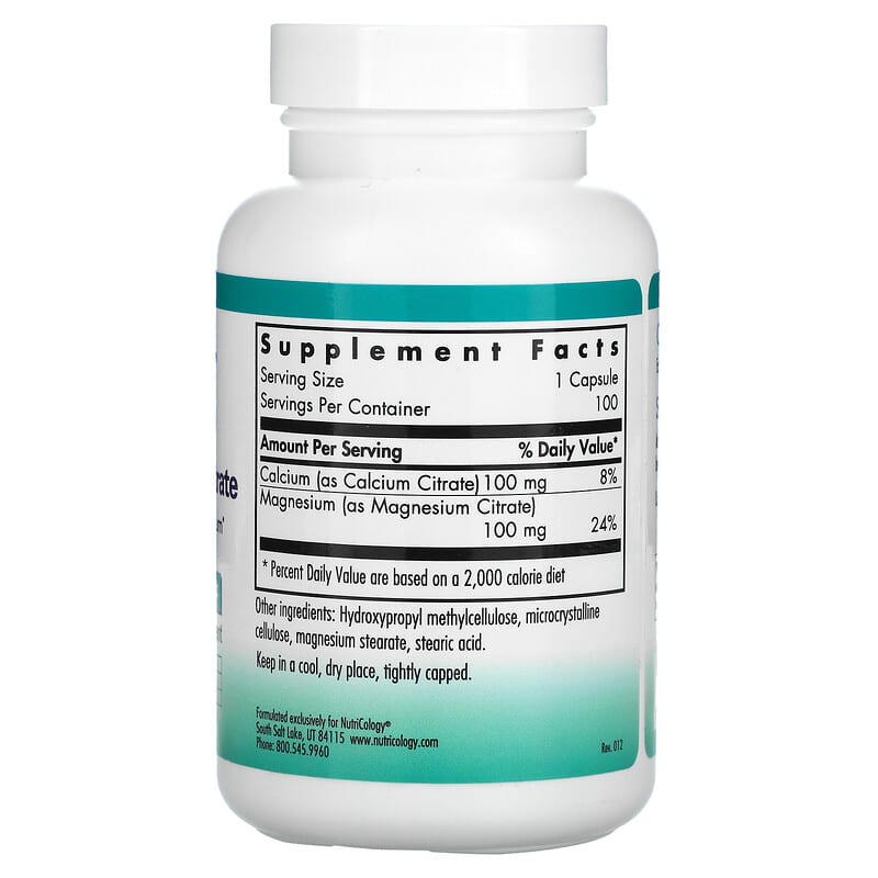 Nutricology, Calcium Magnesium Citrate, 100 Vegetarian Capsules 713947519800