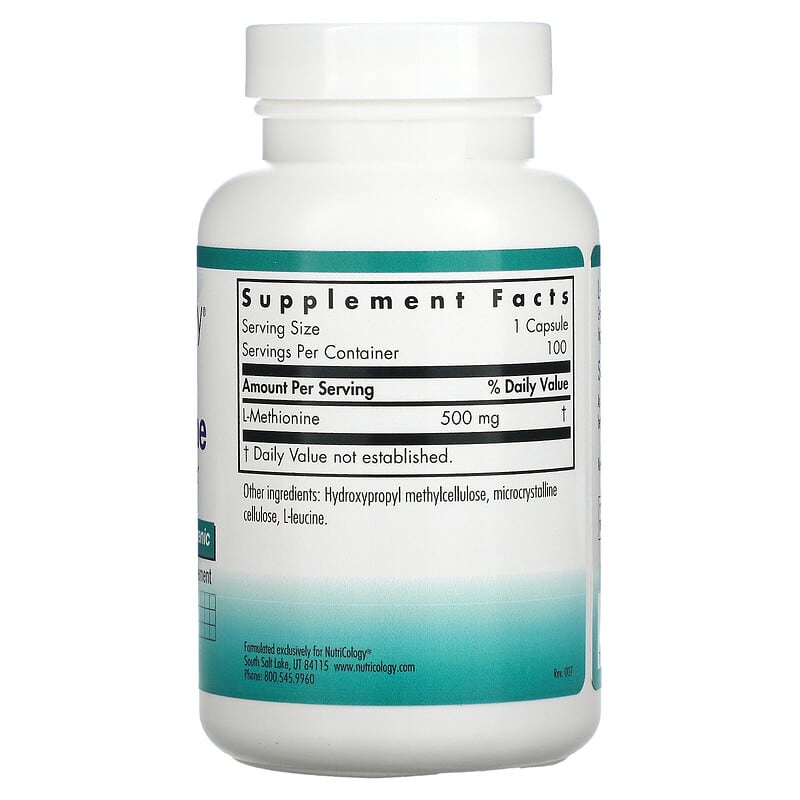 Nutricology, L-Methionine, 100 Vegetarian Capsules 713947506107