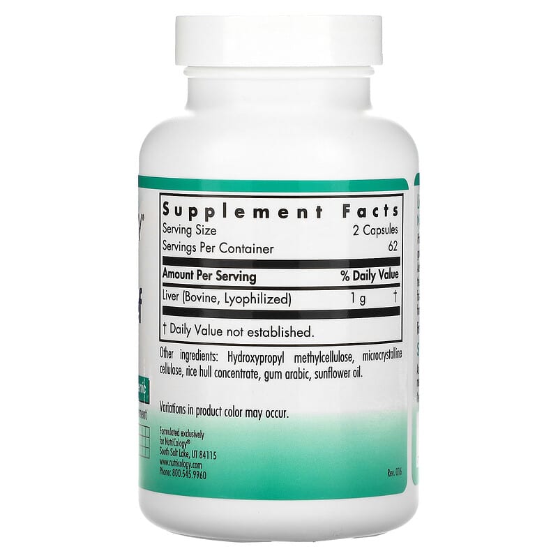 Nutricology, Liver Beef, Natural Glandular, 125 Vegicaps 713947504707