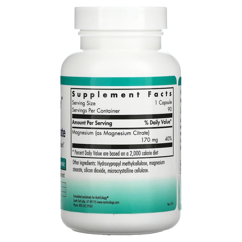 Nutricology, Magnesium Citrate, 90 Vegetarian Capsules 713947502406