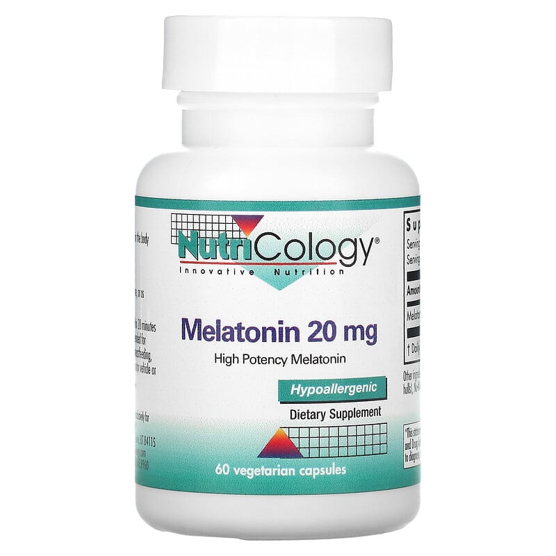 Nutricology Melatonin 20 mg 60 Vegetarian Capsules 713947515802