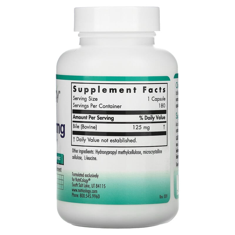 Nutricology, Ox Bile, 125 mg, 180 Vegicaps 713947563704