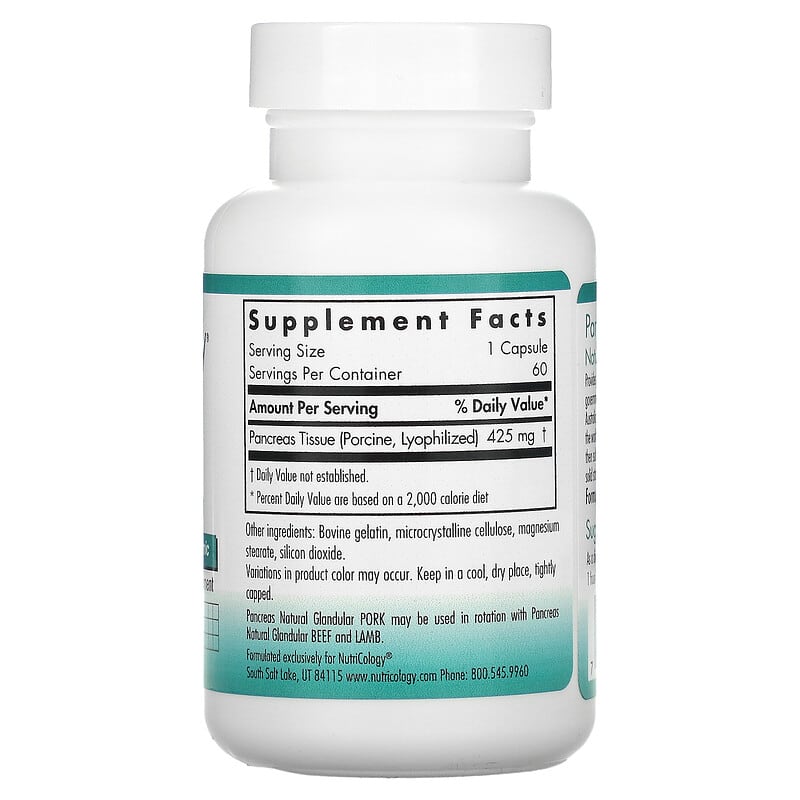 Nutricology, Pancreas, Natural Glandular (Pork), 60 Capsule 713947516403