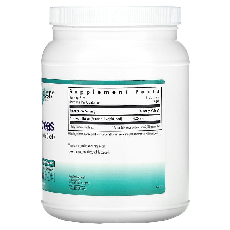 Nutricology, Pancreas, Natural Glandular (Pork), 720 Capsules 713947516502