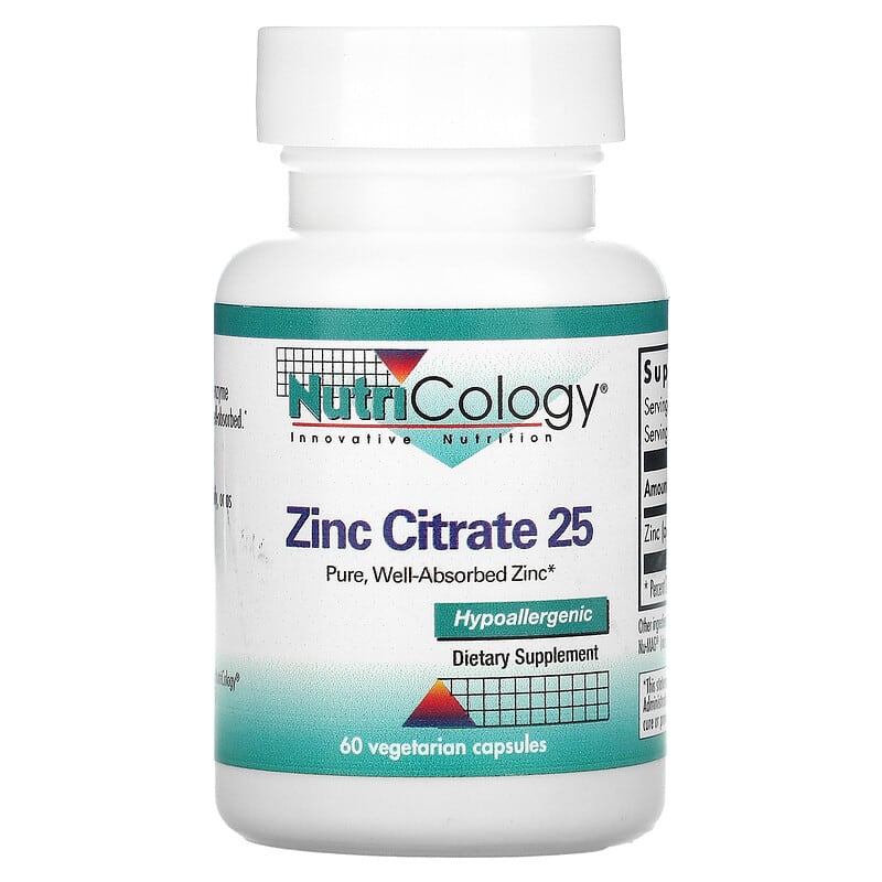Nutricology Zinc Citrate 25 60 Vegetarian Capsules 713947502802
