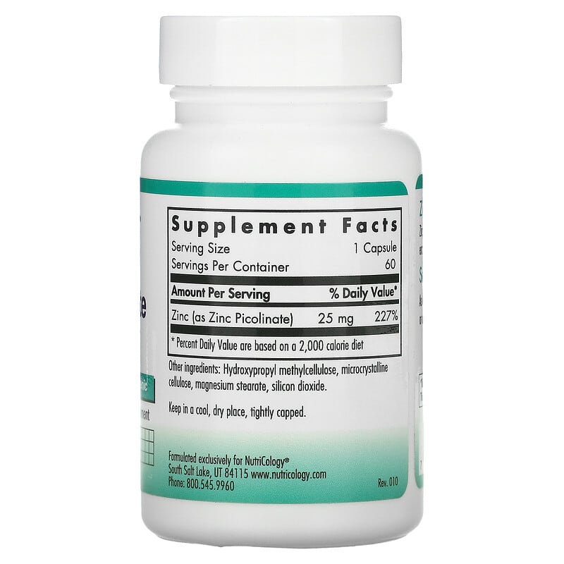 Nutricology, Zinc Picolinate, 60 Vegetarian Capsules 713947503007