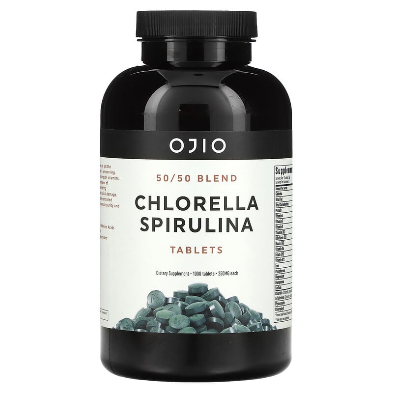 Ojio Chlorella Spirulina 50/50 Blend 250 mg 1,000 Tablets 845772003121