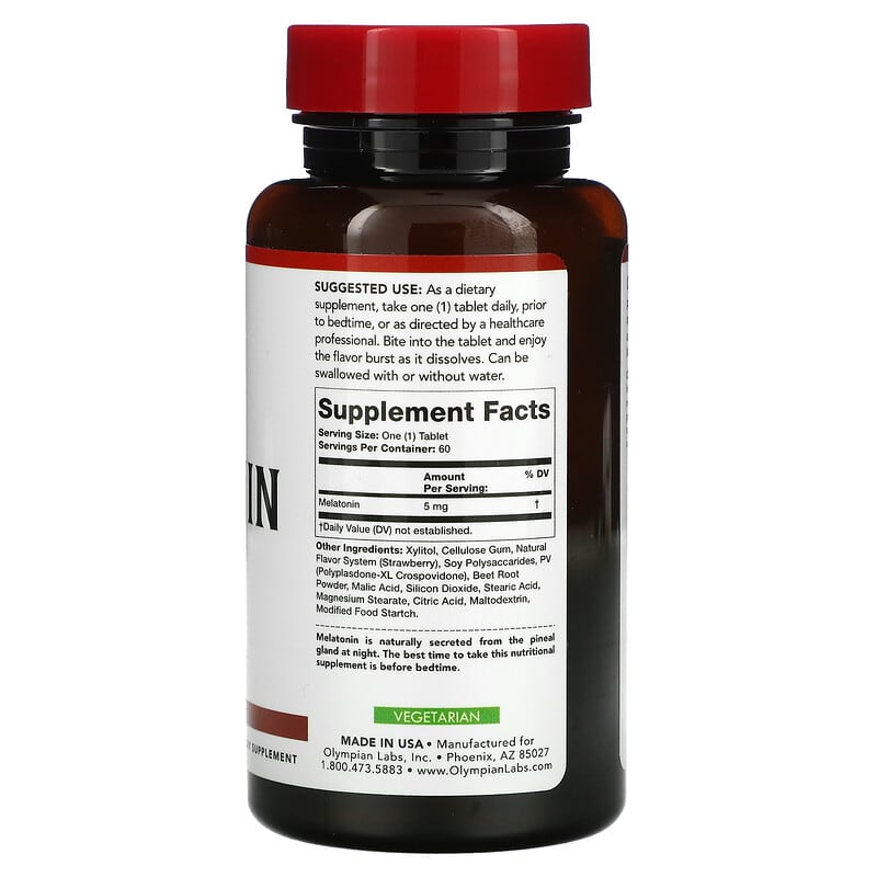 Olympian Labs Inc., Fast Dissolve Melatonin, Strawberry, 5 mg, 60 Fast Dissolve Tablets 710013910349
