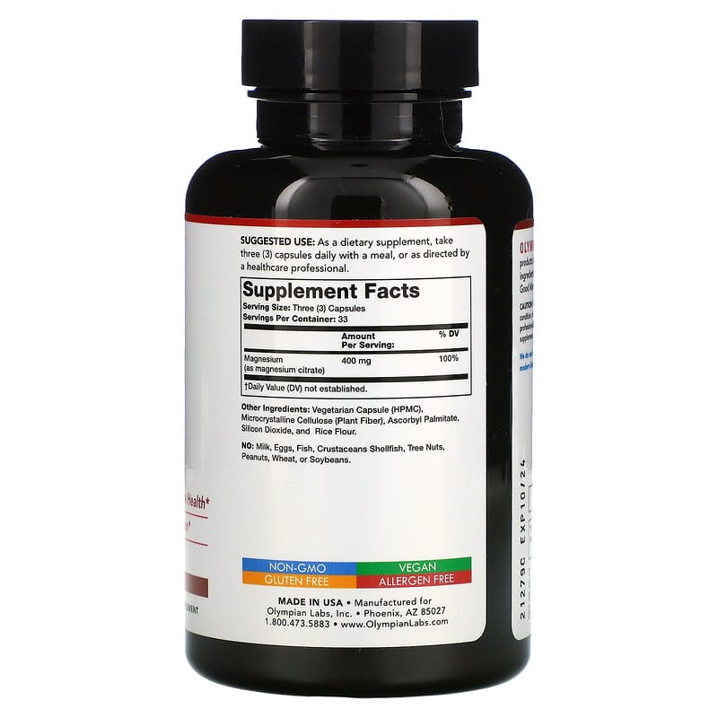 Olympian Labs Inc., Magnesium Citrate, 133 mg, 100 Vegetarian Capsules 710013003966